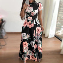 Load image into Gallery viewer, Corachic.com - Long Maxi Dress Floral Print Boho Style Beach Dress Casual Short Sleeve Bandage Dress - Dresses
