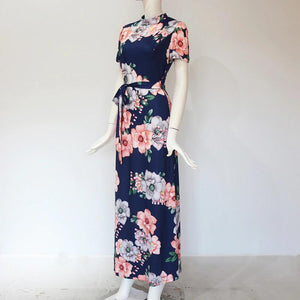 Corachic.com - Long Maxi Dress Floral Print Boho Style Beach Dress Casual Short Sleeve Bandage Dress - Dresses