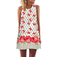 Load image into Gallery viewer, Corachic.com - Women Rose Print Sleeveless Summer Dress O-Neck Casual Loose Mini Chiffon Dresses - Dresses
