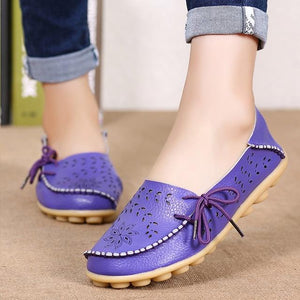 Corachic.com - Women Flats Women Genuine Leather Shoes Slip On Loafers Woman Soft Nurse Ballerina Shoes Plus Size 34-44 Casual Sapato Feminino